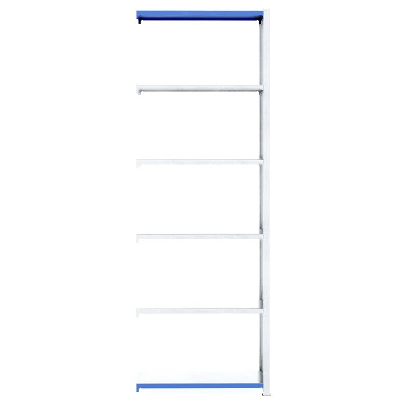 RackZone Easy Rack Galvanised Extender, 5 shelves, 500mm depth, blue trim.