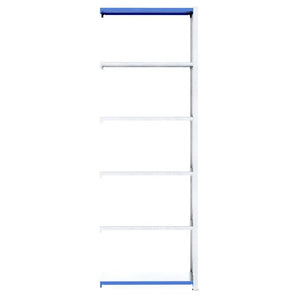RackZone Easy Rack Galvanised Extender, 5 shelves, 500mm depth, blue trim.