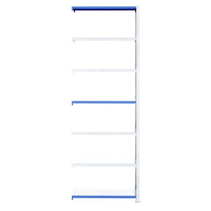 RackZone Easy Rack Extender, galvanised with 7 blue and white shelves, 500mm deep.