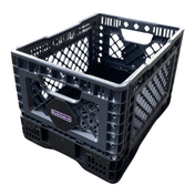RackZone Foldable Crate 25L, grey, with open grid sides and built-in handles.