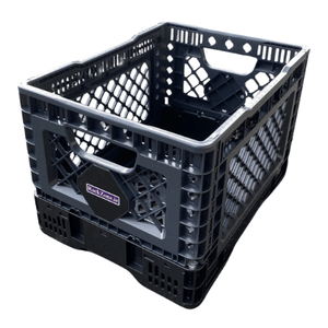RackZone Foldable Crate 25L, grey, with open grid sides and built-in handles.