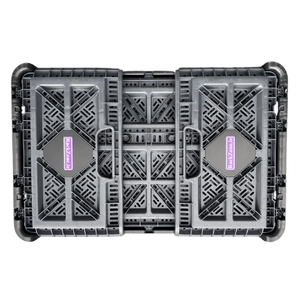 RackZone Foldable Crate 59L, grey, stackable, top view with patterned lid.