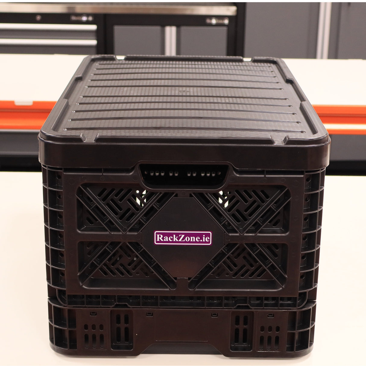 A grey RackZone Foldable Picking Crate 540x360x300mm 48L on a light surface.