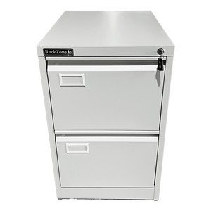 RackZone Two Door Filing Cabinet, gray, lockable top drawer, 2 drawers.