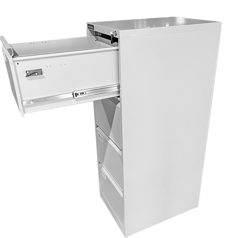 RackZone Four Door Filing Cabinet 1323H x 457W x 620D, top drawer open.