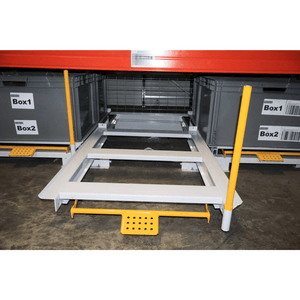 RackZone Floor Mounted Pull Out Drawer 1200x800 beneath Euro pallets in warehouse.