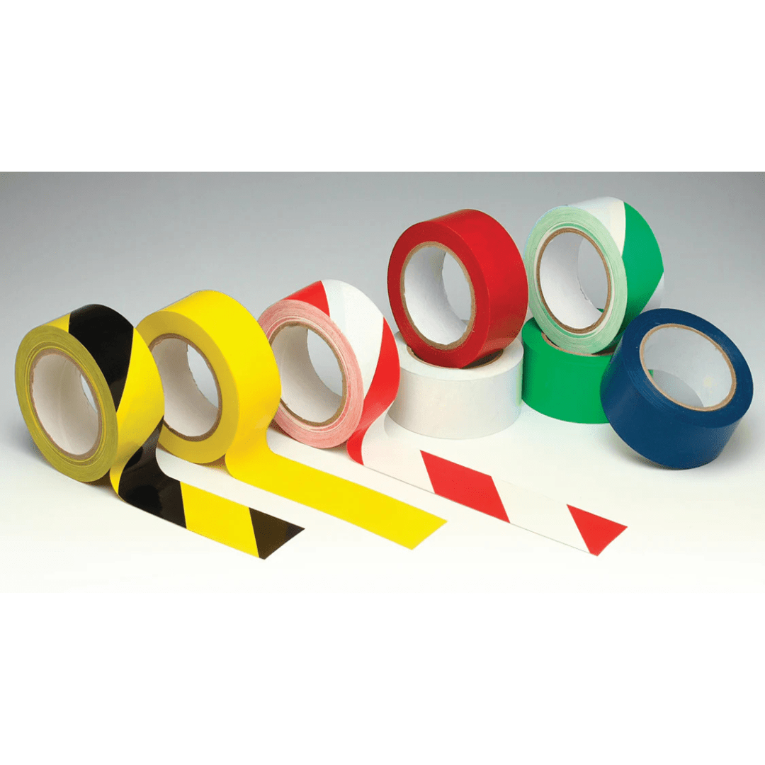 RackZone Floor Marking Tape, Black & Yellow 50mm x 33M, on white surface.