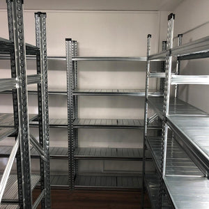 RackZone Galvanised Shelving 320mm Depth - Starter in a small white storage room.