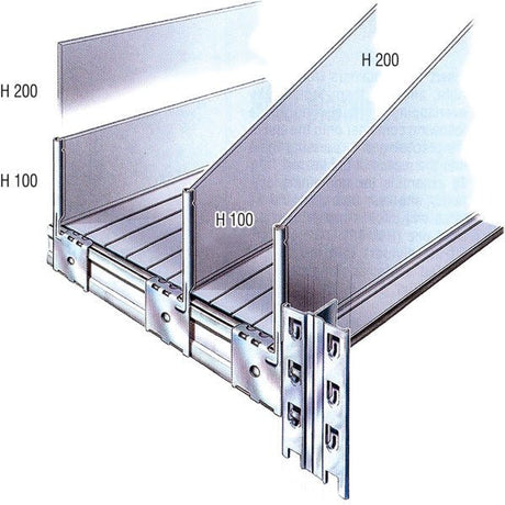RackZone Galvanised Sliding Divider 600x200 H shelving with labels.