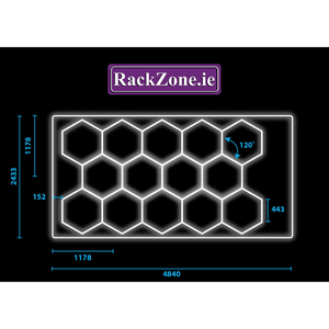 RackZone Hexagonal LED Set 1 diagram with labeled 4835mm x 2435mm dimensions.