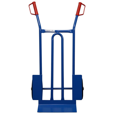 RackZone Hand Truck 250kg, 1048x600x520mm, blue with red handles, front view.