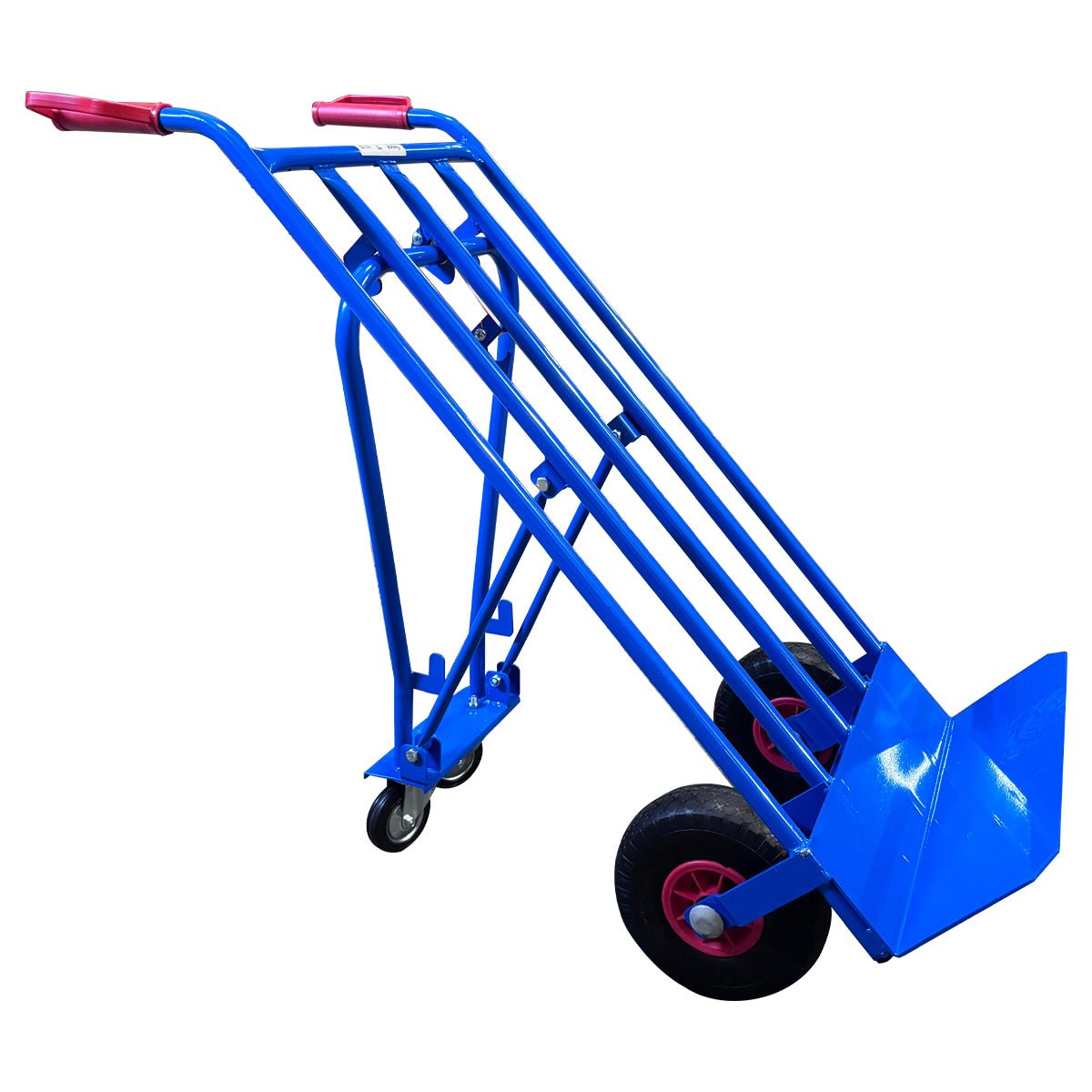 RackZone Hand Truck 2-in-1 200kg, 1295H x 590W x 498D, two large wheels.