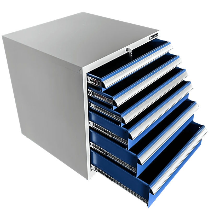RackZone Industrial Six Drawer Cabinet, steel, blue, on white background.