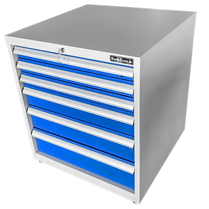 RackZone Industrial Cabinet: 6 blue drawers, top drawer lock, 800Hx710Wx700D.
