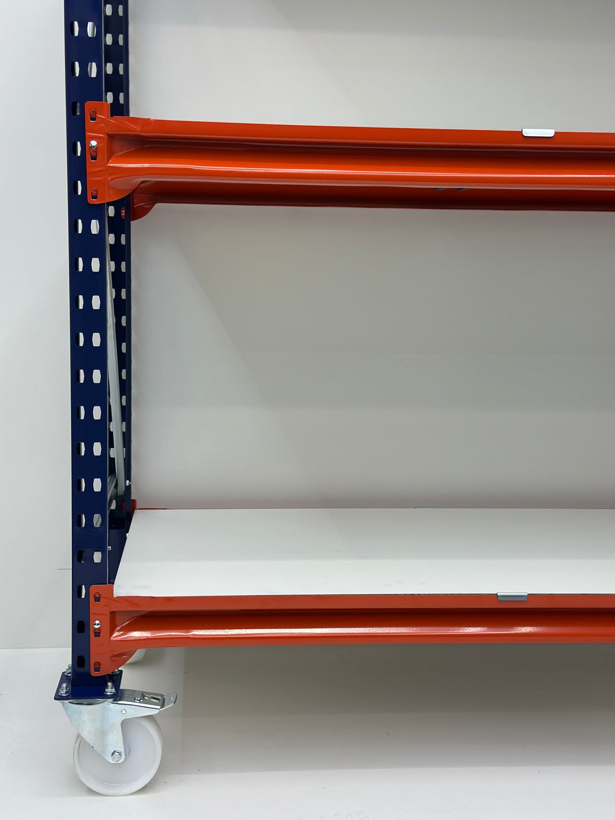 Mobile Longspan Shelving 2150H x 1250W x 600D c/w 4 Levels with White Laminated Chipboard