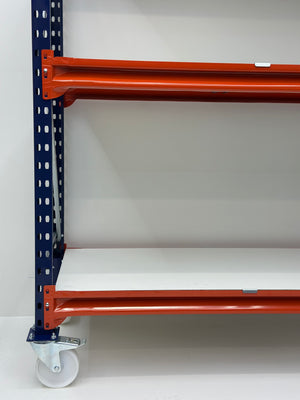 Mobile Longspan Shelving 2150H x 1250W x 600D c/w 4 Levels with White Laminated Chipboard