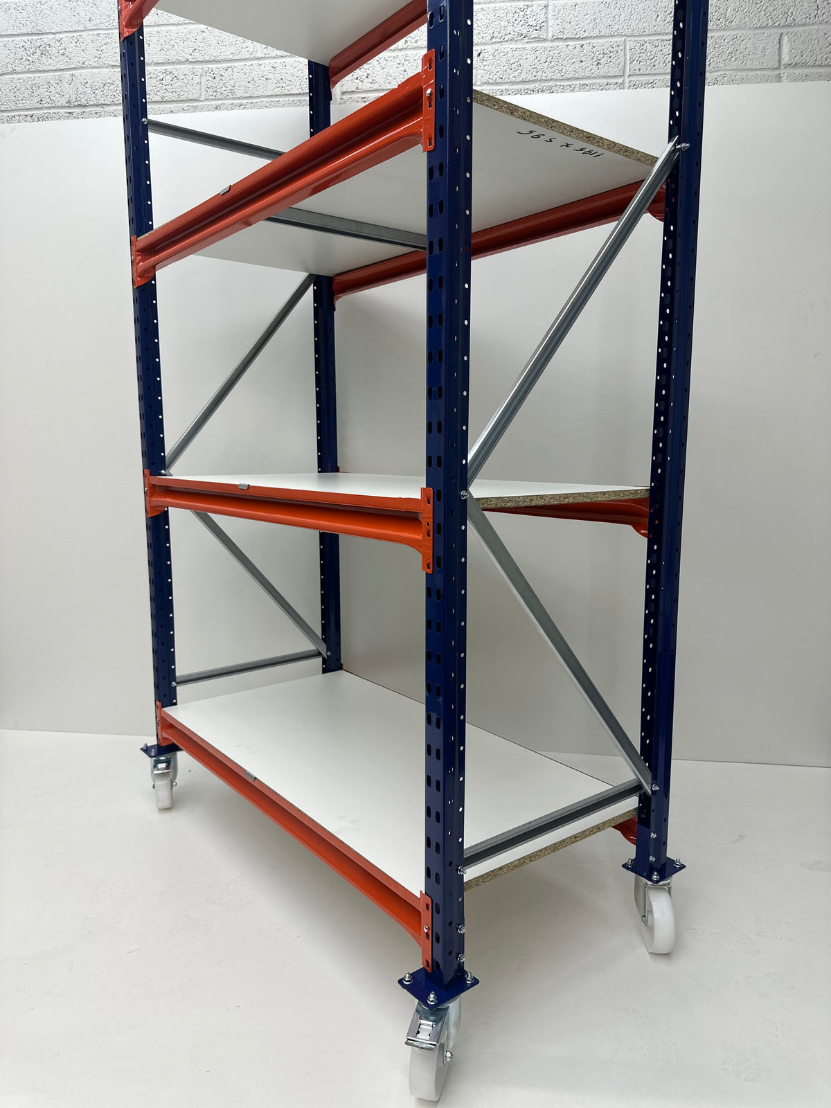 Mobile Longspan Shelving 2150H x 1250W x 600D c/w 4 Levels with White Laminated Chipboard