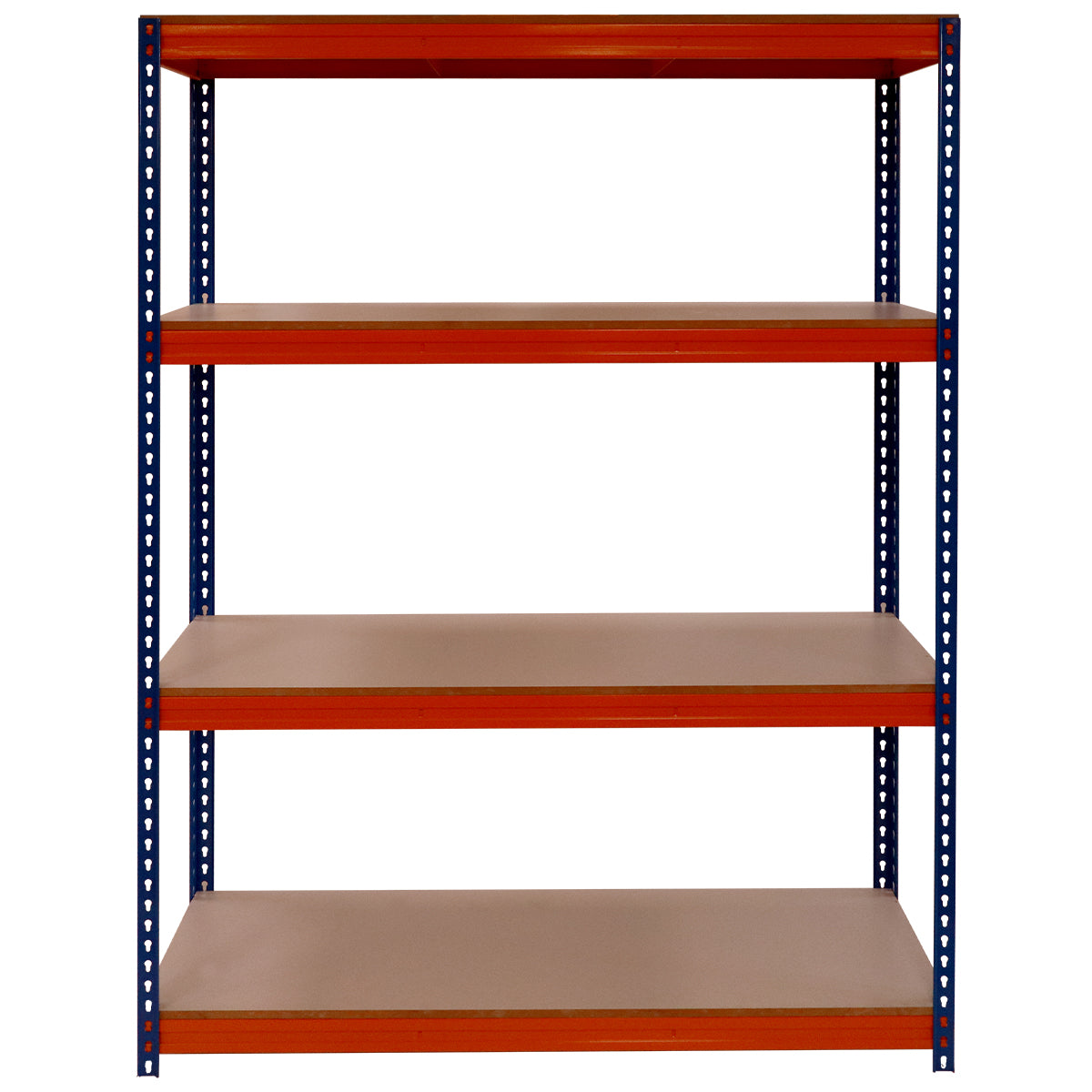 RackZone Shelving 2000h x 1500w x 600d, orange/blue, 4 levels, 600kg capacity.