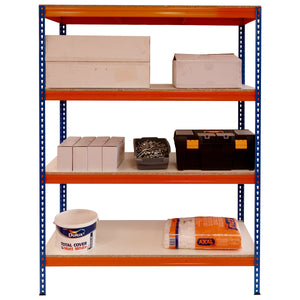 RackZone Shelving 2000h x 1500w, 4 Levels, 600kg, Orange/Blue for storage.