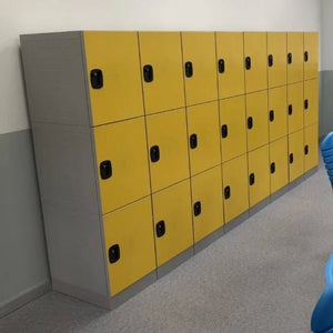 RackZone Plastic Locker 3 Door Red stands against a light-colored wall.