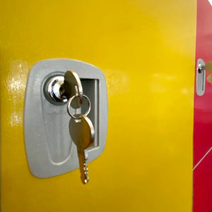 A key in a RackZone Plastic Locker 3 Door, red, 1970h x 500d x 320w.