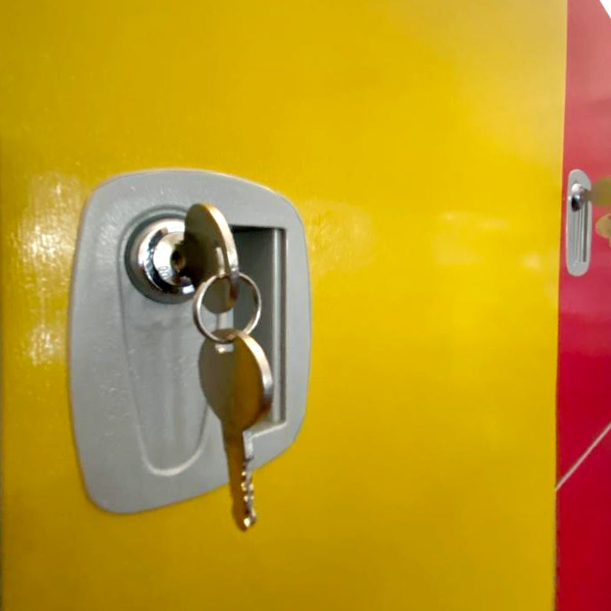 A key unlocks the RackZone Plastic Locker 2 Door, 1970h x 500d x 380w, Blue.