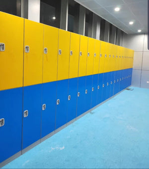 RackZone Plastic Locker 2 Door, blue, in a bright room with blue flooring.