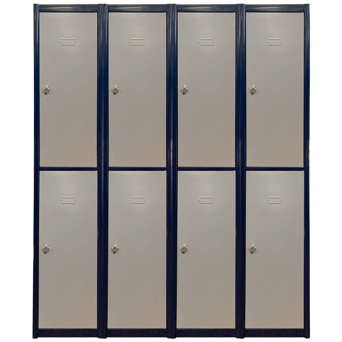 Eight RackZone Metal Locker 2 Door units with padlocks, in two rows of four.
