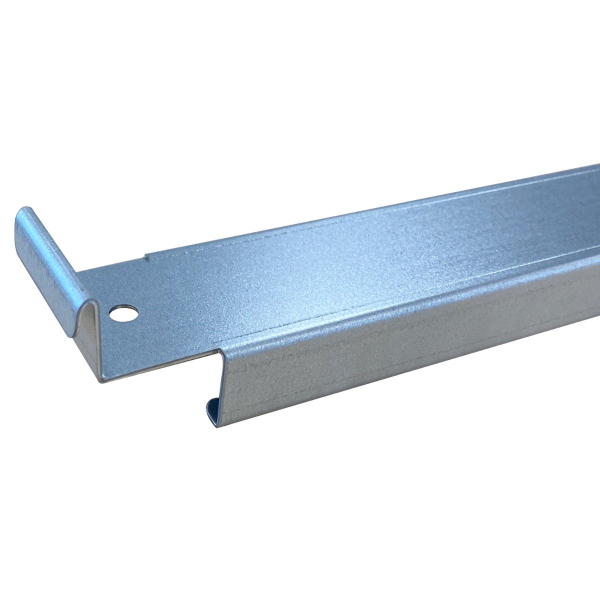 A close-up of RackZone Longspan Reinforcement Z 800mm with a hole near one end.