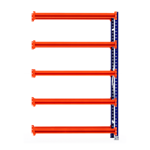 Five orange beams on a blue RackZone Tyre Racking Extender form shelving.