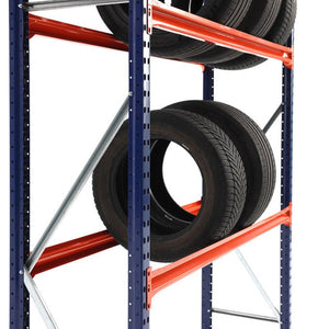 RackZone Tyre Racking 600mm holds car tyres on sturdy orange shelves.