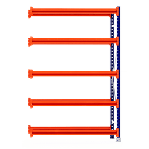 Five orange Tyre Racking beams on blue RackZone frame, 600mm depth.