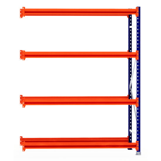 RackZone Tyre Racking 600mm Depth - Extender with orange shelves, blue frame.