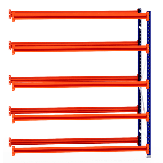RackZone Tyre Racking 600mm Extender with six orange beams, one blue frame.