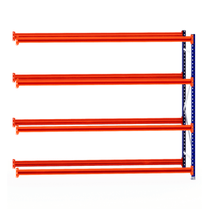 Four Tyre Racking Extender beams by RackZone are on a blue shelving frame.
