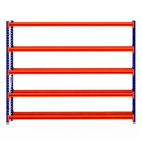 RackZone Tyre Racking 600mm Starter: 4 orange shelves, blue frame.