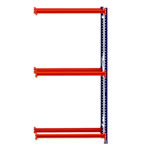 Three orange beams on a blue RackZone Tyre Racking 400mm Depth - Extender frame.