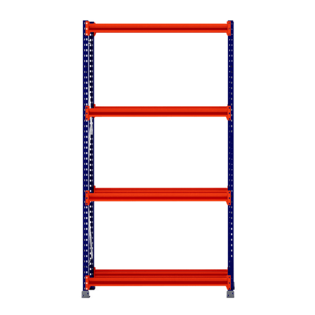RackZone Tyre Racking Starter, 400mm deep, with 4 orange shelves and blue supports.