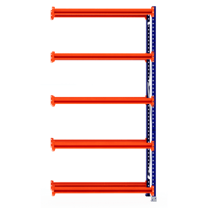 Five orange RackZone Tyre Racking extenders on a blue metal support frame.