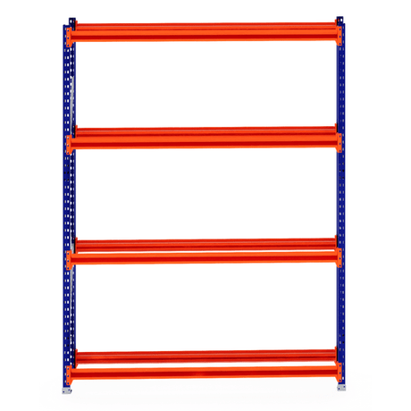 RackZone Tyre Racking 400mm Starter—orange beams, blue supports, ideal storage.