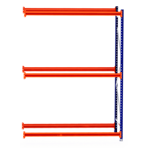 RackZone Tyre Racking Extender with 4 orange shelves and blue frame, 600mm deep.