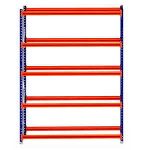 RackZone Tyre Racking 600mm Starter with five orange shelves, blue frame.