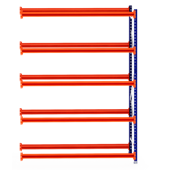 RackZone Tyre Racking Extender: 5 orange shelves, blue frame, 600mm depth.