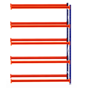RackZone Tyre Racking Extender: 5 orange shelves, blue frame, 600mm depth.