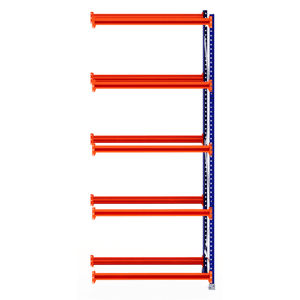 Five orange beams on a blue RackZone Tyre Racking 600mm Depth Extender.