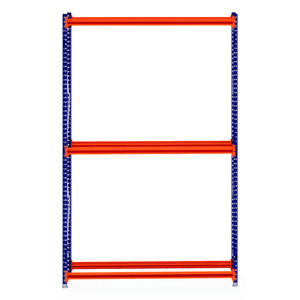 RackZone Tyre Racking 600mm Starter, blue frame & 3 orange shelves, front view.