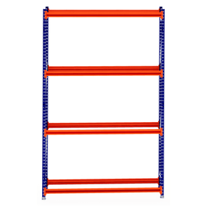 RackZone Tyre Racking 600mm Starter with orange shelves and blue frame.
