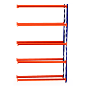 Five orange beams on a blue RackZone Tyre Racking 600mm Depth - Extender frame.