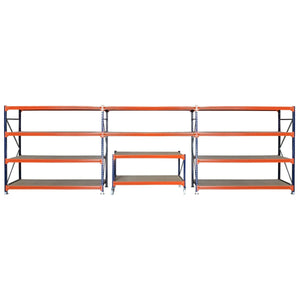 RackZone Longspan Shelving with Mobile Workbench, orange beams included.