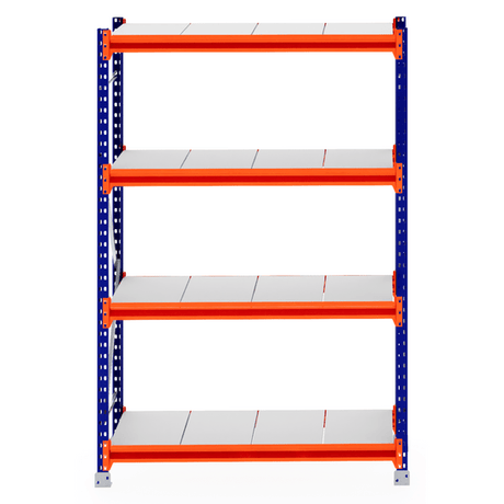 RackZone Longspan Shelving, 5-tier, blue/orange frame, steel panels, 600mm deep.